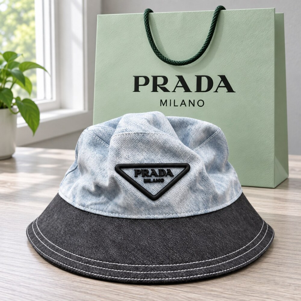 Prada Two-Tone Denim Bucket Hat